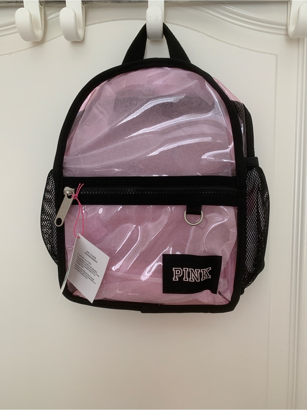 PINK Victoria's Secret Mini Clear Backpack Black & Pink Glitter NWT